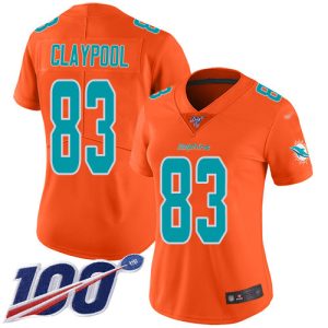 Dolphins #83 Chase Claypool Orange Women's Stitched NFL Limited Inverted Legend 100th Season Jersey