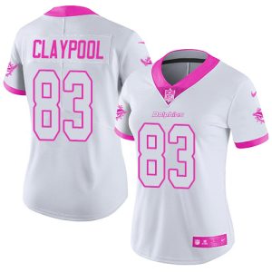 dolphins #83 chase claypool white/pink women's stitched nfl limited rush fashion cheap jersey