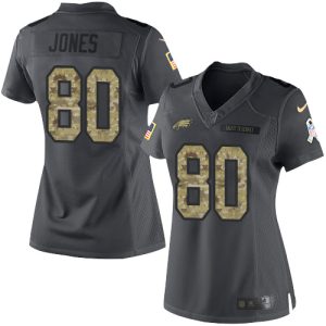 Eagles #80 Julio Jones Black Women's Stitched NFL Limited 2016 Salute to Service Jersey