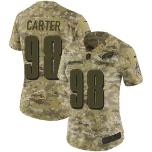 Eagles #98 Jalen Carter Camo Women's Stitched NFL Limited 2018 Salute To Service Jersey