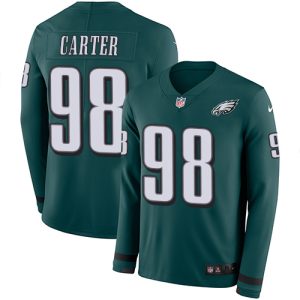 wholesale Eagles #98 Jalen Carter Green Team Color Men's Stitched NFL Limited Therma Long Sleeve Jersey