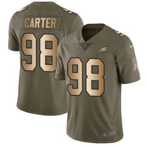 cheap Eagles #98 Jalen Carter Olive/Gold Men's Stitched NFL Limited 2017 Salute To Service Jersey