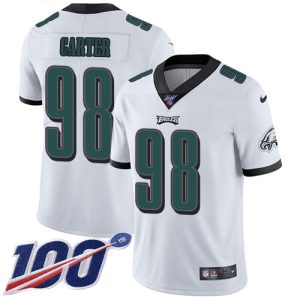 Eagles #98 Jalen Carter White Men's Stitched NFL 100th Season Vapor Untouchable Limited Jersey