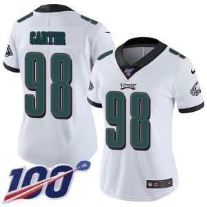 Eagles #98 Jalen Carter White Women's Stitched NFL 100th Season Vapor Untouchable Limited Jersey