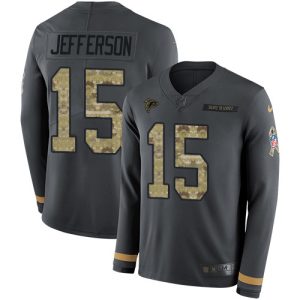 Falcons #15 Van Jefferson Anthracite Salute to Service Men's Stitched NFL Limited Therma Long Sleeve Jersey