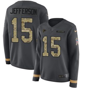 falcons #15 van jefferson anthracite salute to service stitched women's nfl limited therma long sleeve wholesale jersey