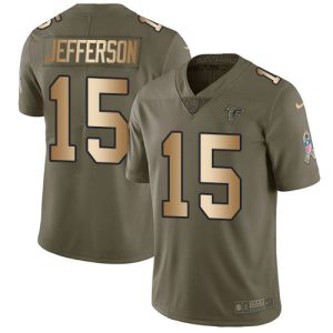 cheap Falcons #15 Van Jefferson Olive/Gold Stitched Youth NFL Limited 2017 Salute To Service Jersey