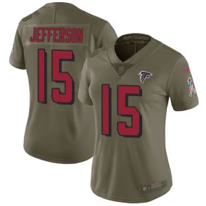 Falcons #15 Van Jefferson Olive Stitched Women's NFL Limited 2017 Salute To Service Jersey