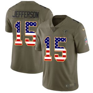 Falcons #15 Van Jefferson Olive/USA Flag Men's Stitched NFL Limited 2017 Salute To Service Jersey