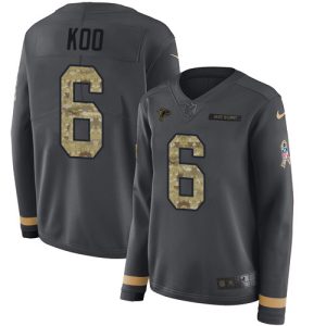 Falcons #6 Younghoe Koo Anthracite Salute to Service Stitched Women's NFL Limited Therma Long Sleeve Jersey