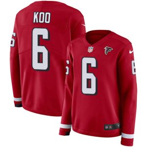 Falcons #6 Younghoe Koo Red Team Color Women's Stitched NFL Limited Therma Long Sleeve Jersey