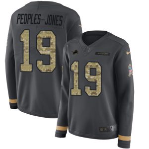 Lions #19 Donovan Peoples-Jones Anthracite Salute to Service Women's Stitched NFL Limited Therma Long Sleeve Jersey