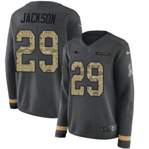 Patriots #29 J.C. Jackson Anthracite Salute to Service Women's Stitched NFL Limited Therma Long Sleeve Jersey