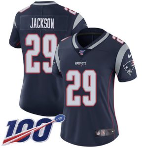 Patriots #29 J.C. Jackson Navy Blue Team Color Women's Stitched NFL 100th Season Vapor Limited Jersey