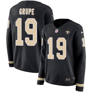 Saints #19 Blake Grupe Black Team Color Women's Stitched NFL Limited Therma Long Sleeve Jersey