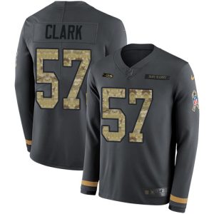 Seahawks #57 Frank Clark Anthracite Salute to Service Men's Stitched NFL Limited Therma Long Sleeve Jersey