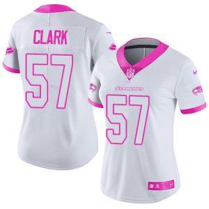 cheap Seahawks #57 Frank Clark White/Pink Women's Stitched NFL Limited Rush Fashion Jersey