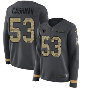 texans #53 blake cashman anthracite salute to service women's stitched nfl limited therma long sleeve wholesale jersey