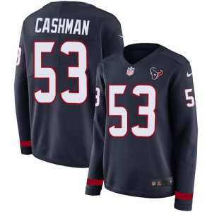 cheap Texans #53 Blake Cashman Navy Blue Team Color Women's Stitched NFL Limited Therma Long Sleeve Jersey