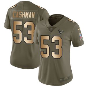 texans #53 blake cashman olive/gold women's stitched nfl limited 2017 salute to service wholesale jersey