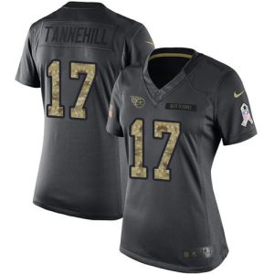 Titans #17 Ryan Tannehill Black Women's Stitched NFL Limited 2016 Salute To Service Jersey