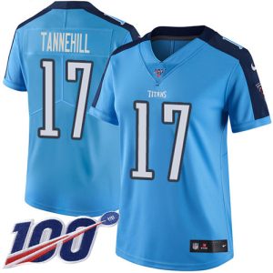 Titans #17 Ryan Tannehill Light Blue Women's Stitched NFL Limited Rush 100th Season Jersey