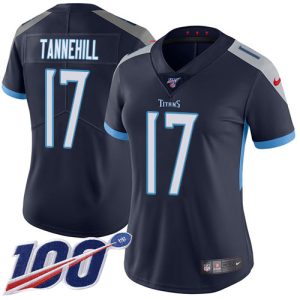 Titans #17 Ryan Tannehill Navy Blue Team Color Women's Stitched NFL 100th Season Vapor Limited Jersey