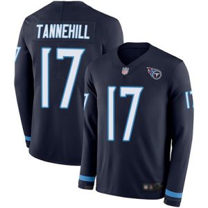 cheap Titans #17 Ryan Tannehill Navy Blue Team Color Youth Stitched NFL Limited Therma Long Sleeve Jersey