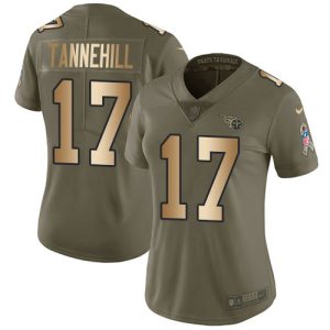 cheap Titans #17 Ryan Tannehill Olive/Gold Women's Stitched NFL Limited 2017 Salute To Service Jersey