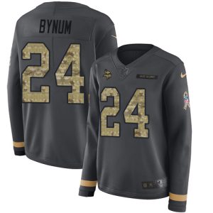 vikings #24 camryn bynum anthracite salute to service women's stitched nfl limited therma long sleeve wholesale jersey