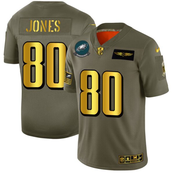 Philadelphia Eagles #80 Julio Jones NFL Men's Olive Gold 2019 Salute to Service Limited Jersey