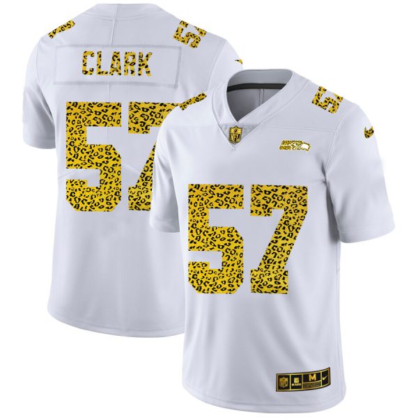 wholesale Seattle Seahawks Jersey #57 Frank Clark Men's Flocked Leopard Print Vapor Limited NFL Jersey White