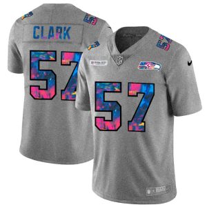 cheap Seattle Seahawks Jersey #57 Frank Clark Men's Multi-Color 2020 NFL Crucial Catch NFL Jersey Greyheather