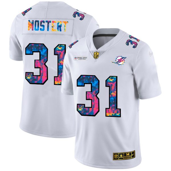 Miami Dolphins #31 Raheem Mostert Men's White Multi-Color 2020 NFL Crucial Catch Limited NFL Jersey