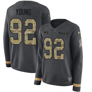 49ers #92 Chase Young Anthracite Salute to Service Women's Stitched NFL Limited Therma Long Sleeve Jersey