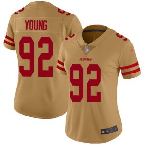 49ers #92 Chase Young Gold Women's Stitched NFL Limited Inverted Legend Jersey