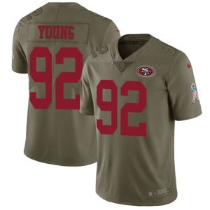 cheap 49ers #92 Chase Young Olive Men's Stitched NFL Limited 2017 Salute to Service Jersey