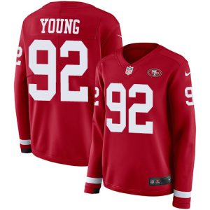 cheap 49ers #92 Chase Young Red Team Color Women's Stitched NFL Limited Therma Long Sleeve Jersey