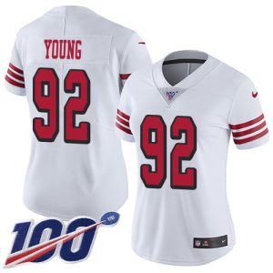 49ers #92 Chase Young White Rush Women's Stitched NFL Limited 100th Season Jersey