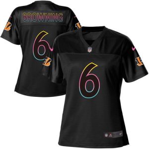 Bengals #6 Jake Browning Black Women's NFL Fashion Game Jersey