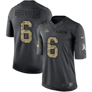 Bengals #6 Jake Browning Black Youth Stitched NFL Limited 2016 Salute to Service Jersey