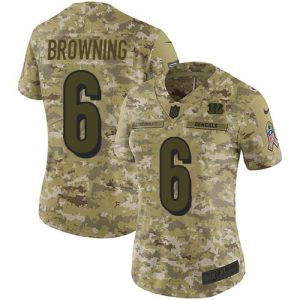 Bengals #6 Jake Browning Camo Women's Stitched NFL Limited 2018 Salute To Service Jersey