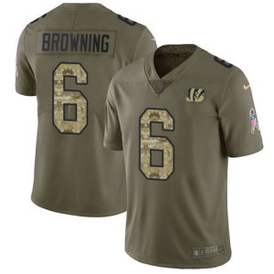 cheap Bengals #6 Jake Browning Olive/Camo Men's Stitched NFL Limited 2017 Salute To Service Jersey