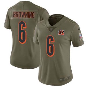 Bengals #6 Jake Browning Olive Women's Stitched NFL Limited 2017 Salute To Service Jersey