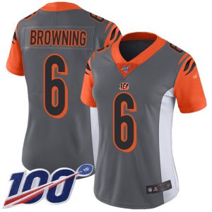 bengals #6 jake browning silver women's stitched nfl limited inverted legend 100th season wholesale jersey