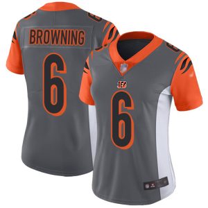 Bengals #6 Jake Browning Silver Women's Stitched NFL Limited Inverted Legend Jersey