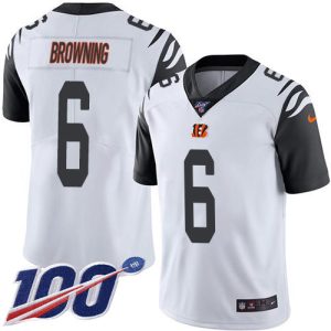 cheap Bengals #6 Jake Browning White Men's Stitched NFL Limited Rush 100th Season Jersey