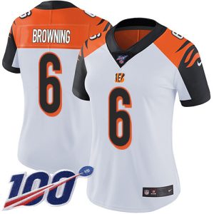 Bengals #6 Jake Browning White Women's Stitched NFL 100th Season Vapor Untouchable Limited Jersey