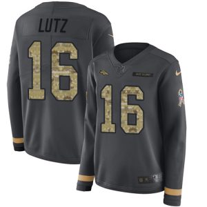 Broncos #16 Wil Lutz Anthracite Salute to Service Women's Stitched NFL Limited Therma Long Sleeve Jersey