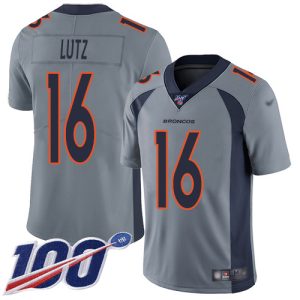 broncos #16 wil lutz gray men's stitched nfl limited inverted legend 100th season wholesale jersey